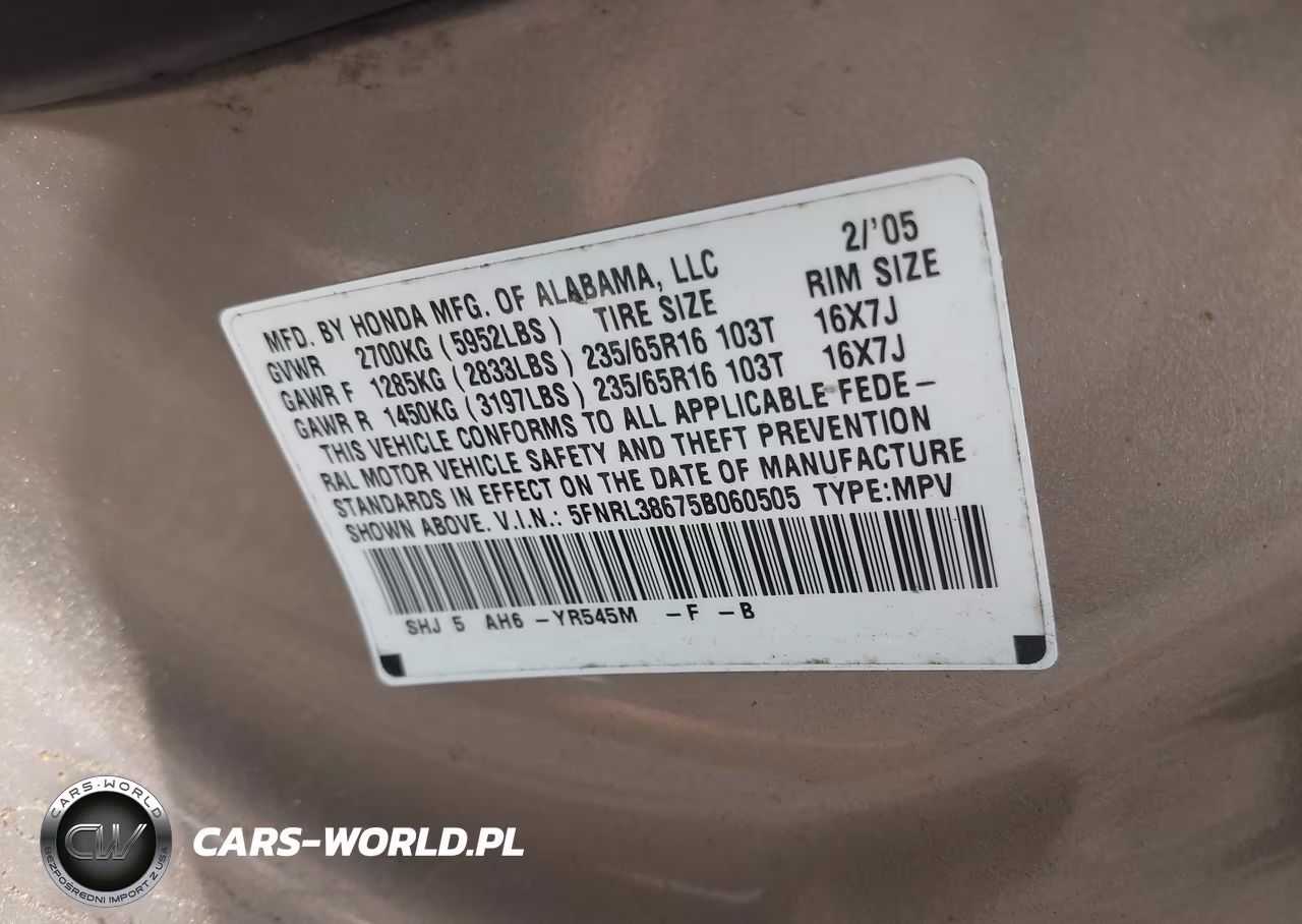 2005 Honda Odyssey Ex-L VIN:5FNRL38675B060505 - 9