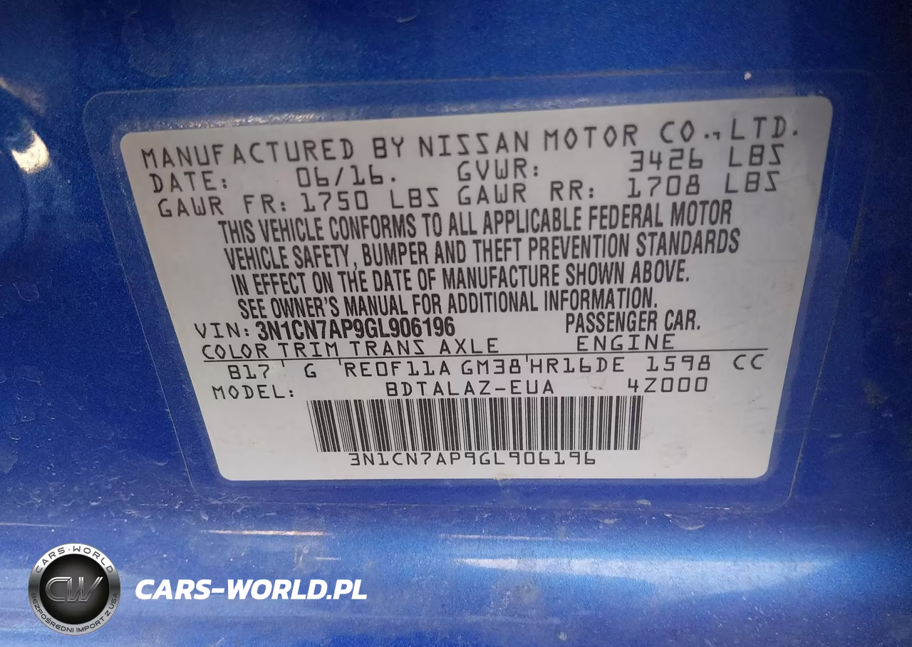 2016 Nissan Versa 1.6 S+ VIN:3N1CN7AP9GL906196 - 9