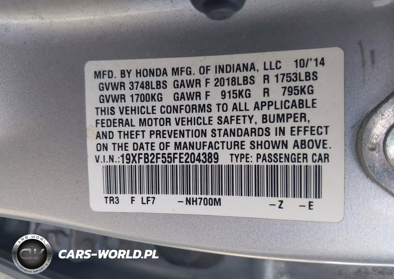 2015 Honda Civic Lx VIN:19XFB2F55FE204389 - 9