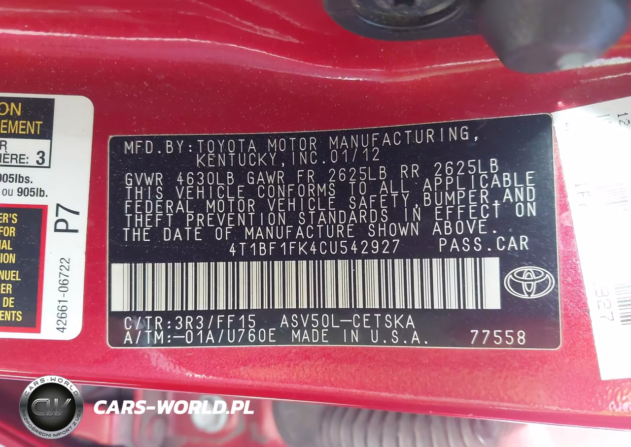 2012 Toyota Camry Se VIN:4T1BF1FK4CU542927 - 9