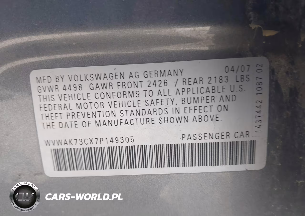 2007 Volkswagen Passat Wolfsburg Edition VIN:WVWAK73CX7P149305 - 9