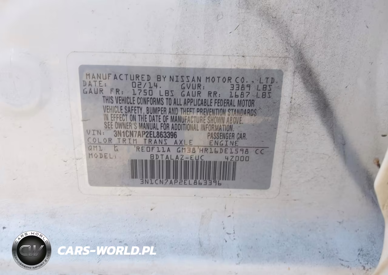 2014 Nissan Versa 1.6 S+ VIN:3N1CN7AP2EL863396 - 9