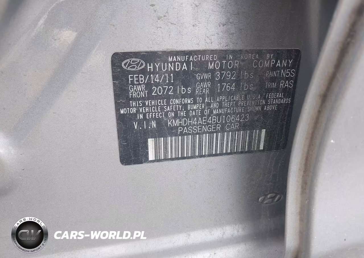 2011 Hyundai Elantra Gls (Ulsan Plant) VIN:KMHDH4AE4BU106423 - 9