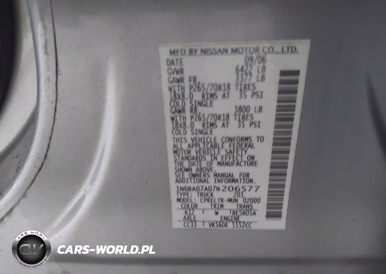 2007 Nissan Titan Se VIN:1N6BA07A07N206577 - 9