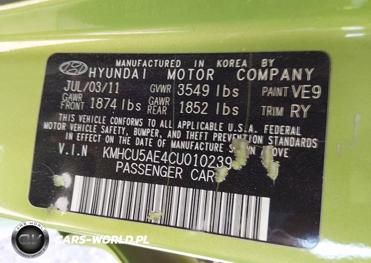 2012 Hyundai Accent Se VIN:KMHCU5AE4CU010239 - 9