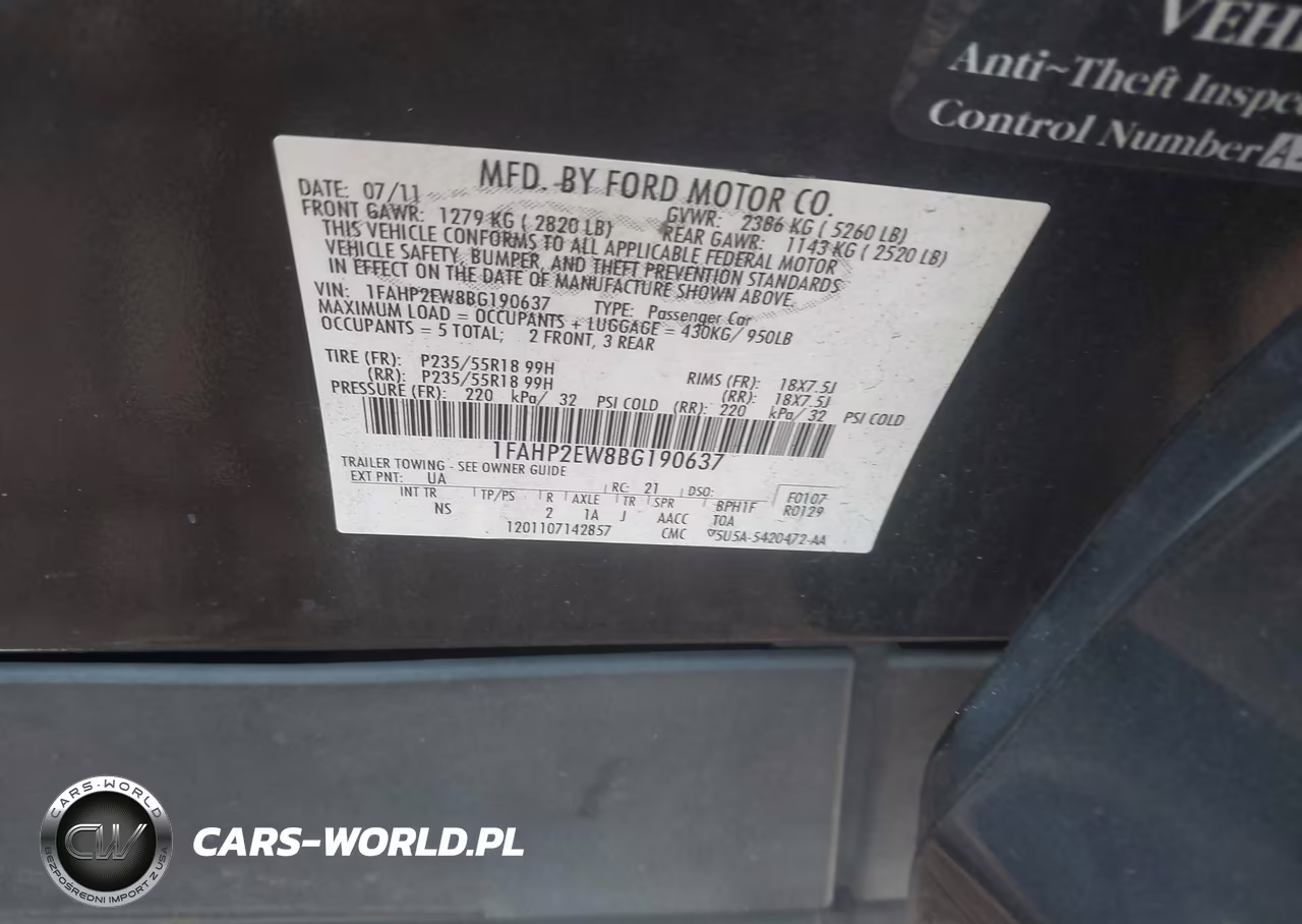2011 Ford Taurus Sel VIN:1FAHP2EW8BG190637 - 9