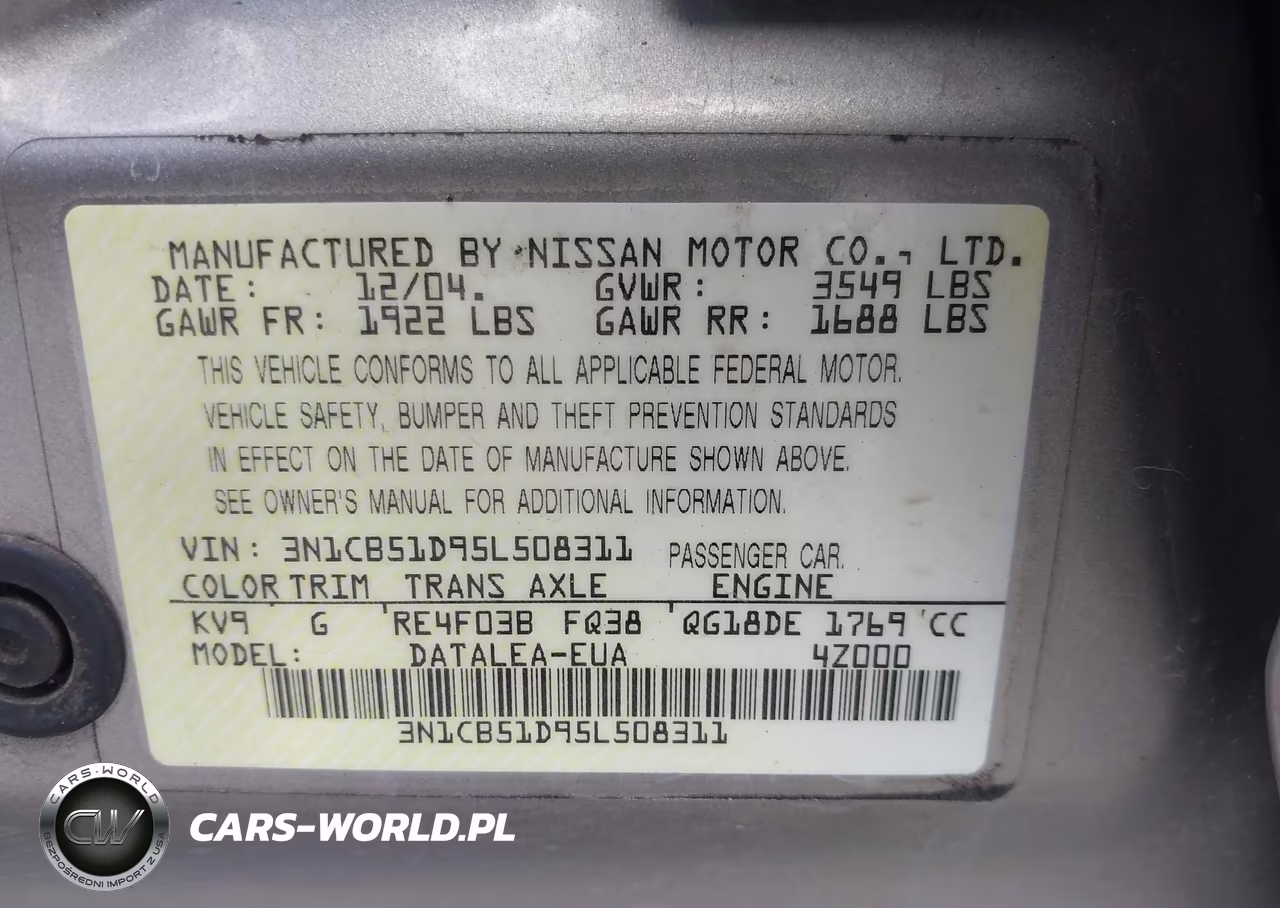2005 Nissan Sentra 1.8S VIN:3N1CB51D95L508311 - 9