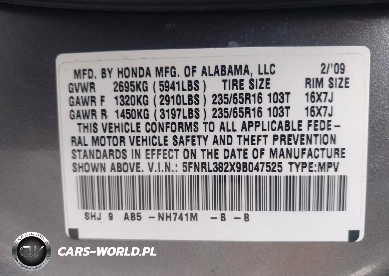 2009 Honda Odyssey Lx VIN:5FNRL382X9B047525 - 9