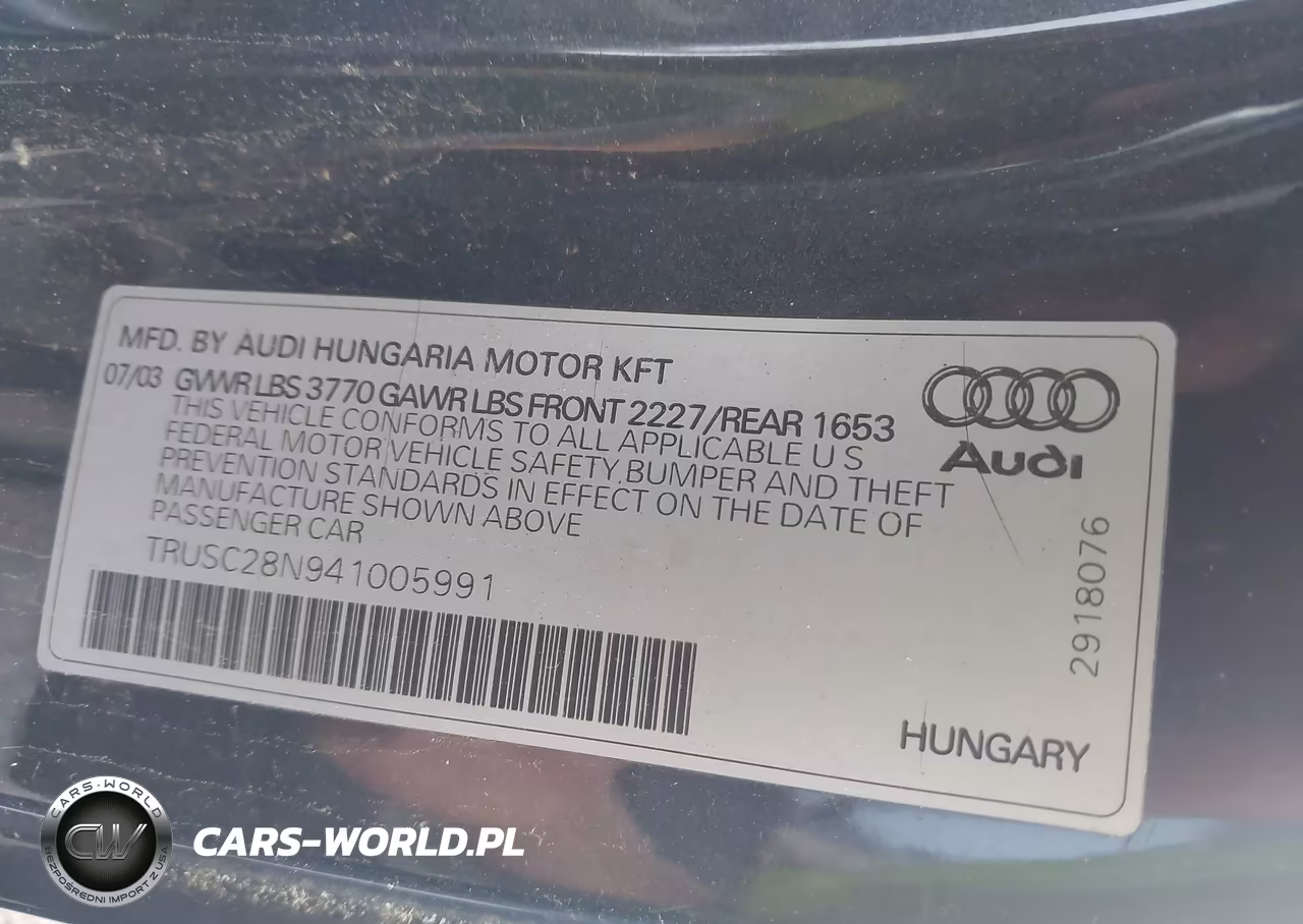 2004 Audi Tt 1.8L VIN:TRUSC28N941005991 - 9