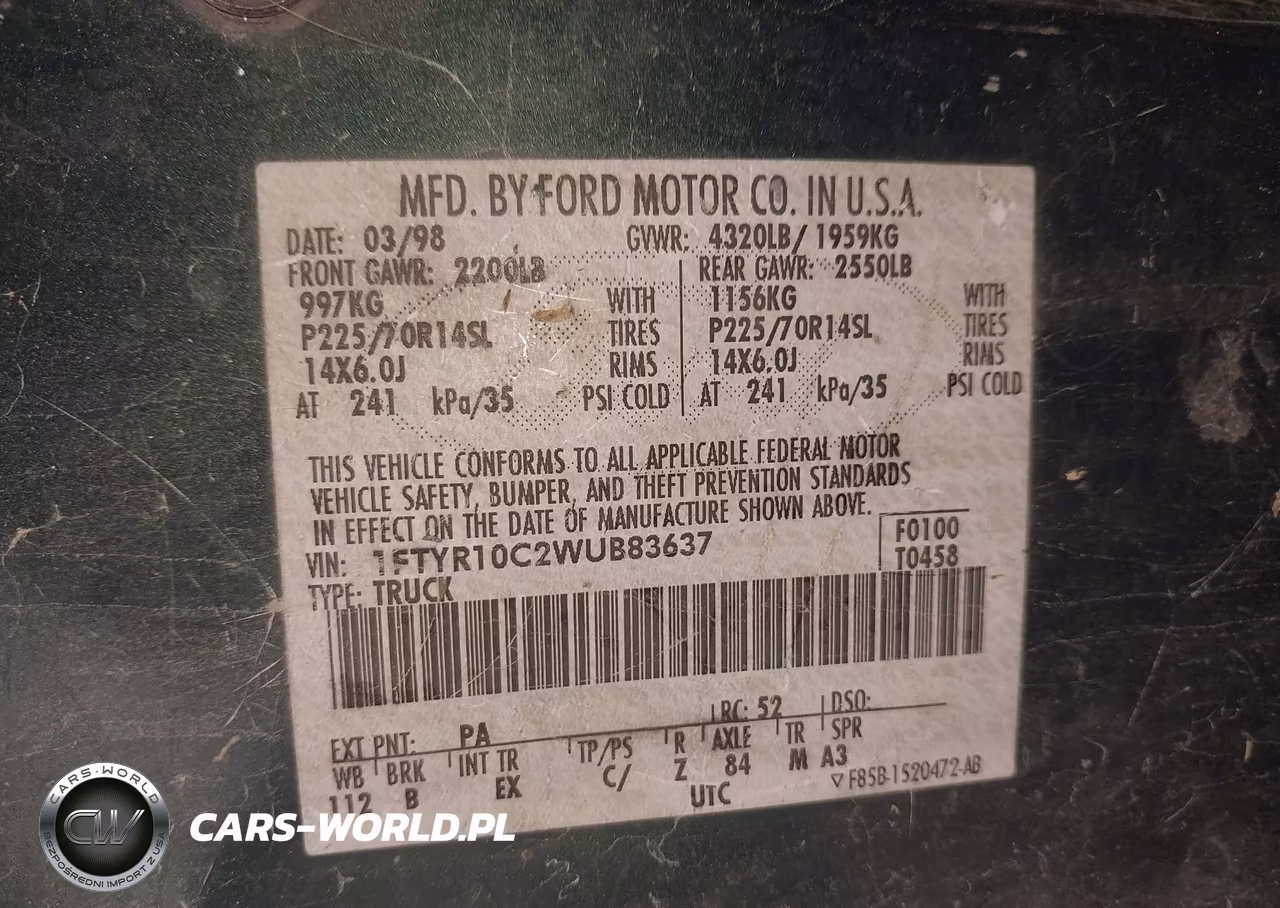 1998 Ford Ranger Splash-Xl-Xlt VIN:1FTYR10C2WUB83637 - 9