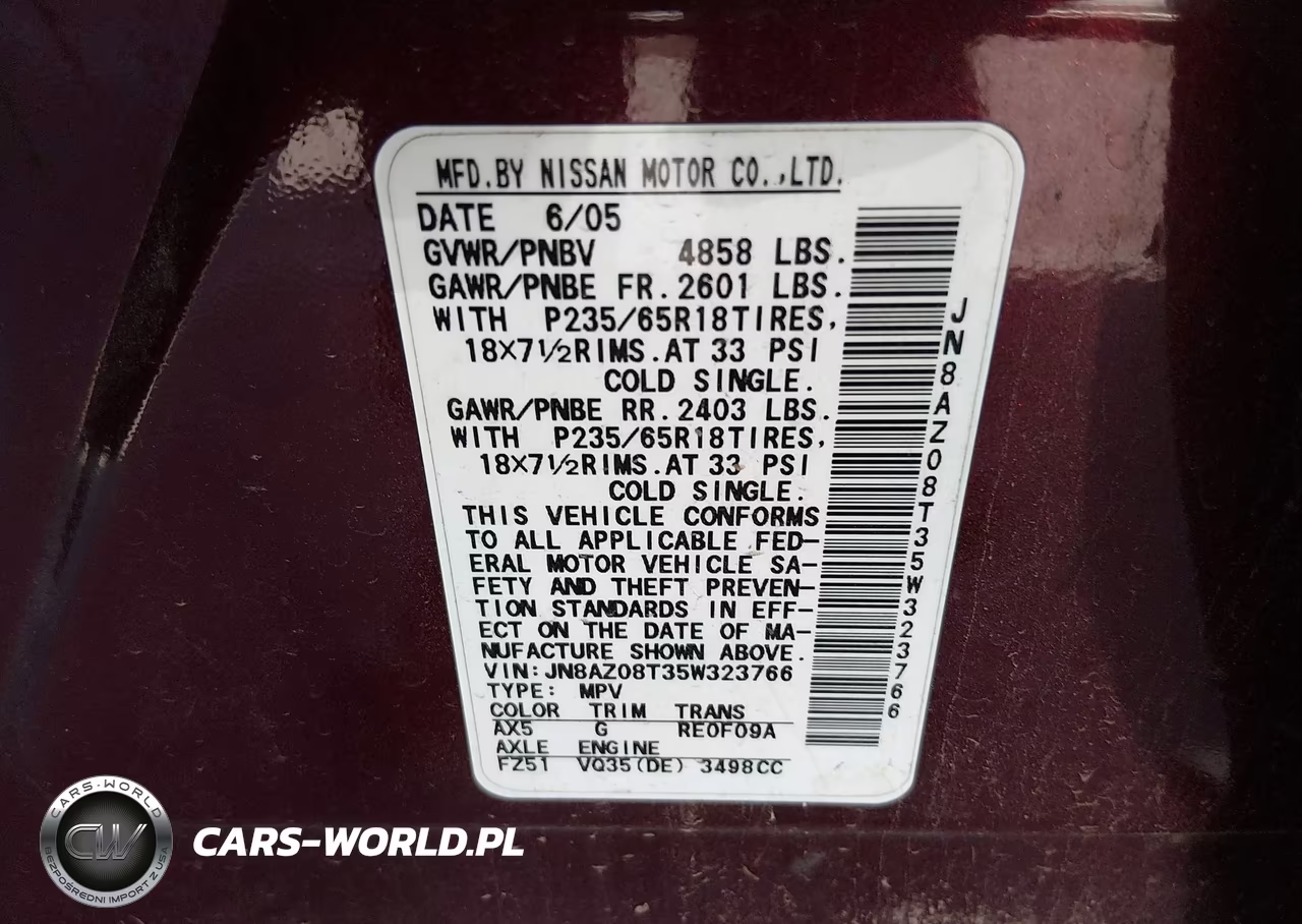 2005 Nissan Murano Sl VIN:JN8AZ08T35W323766 - 9