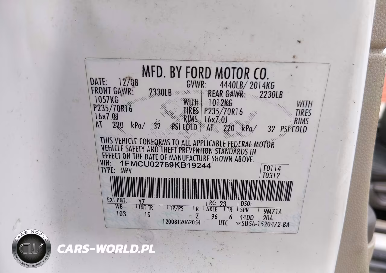 2009 Ford Escape Xls-Xls Manual VIN:1FMCU02769KB19244 - 9