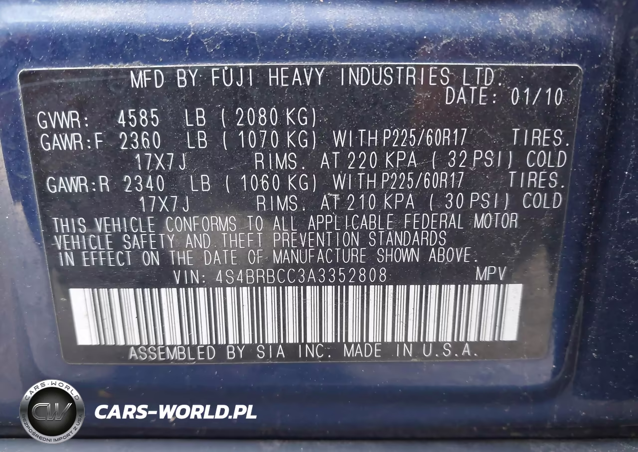 2010 Subaru Outback 2.5I Premium VIN:4S4BRBCC3A3352808 - 9