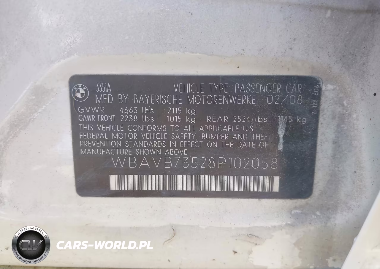 2008 BMW 335I VIN:WBAVB73528P102058 - 9