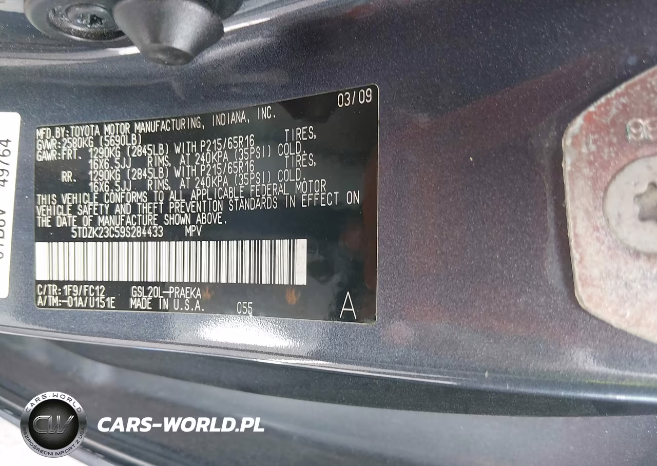 2009 Toyota Sienna Le VIN:5TDZK23C59S284433 - 9