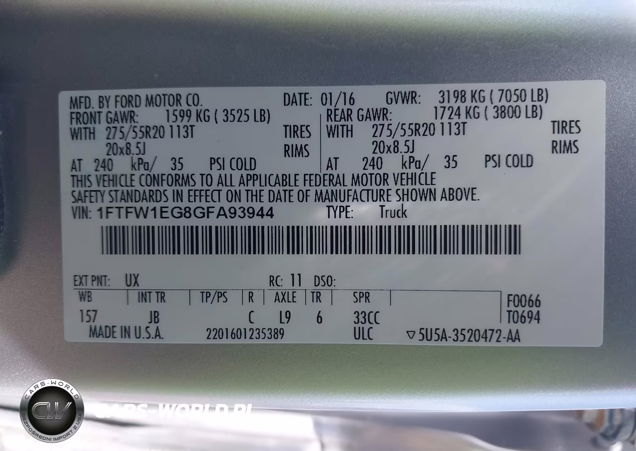 2016 Ford F-150 Xlt VIN:1FTFW1EG8GFA93944 - 9