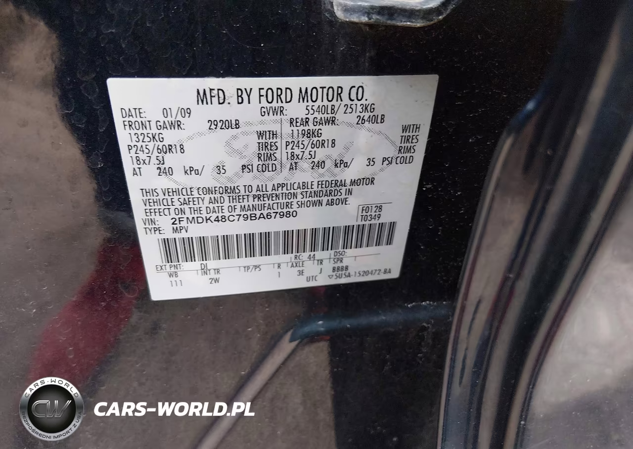 2009 Ford Edge Sel VIN:2FMDK48C79BA67980 - 9