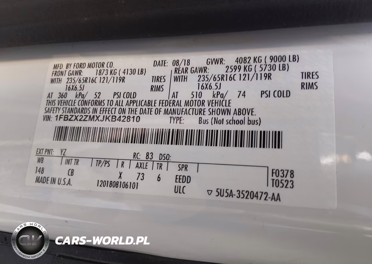 2018 Ford Transit-350 Xl VIN:1FBZX2ZMXJKB42810 - 9