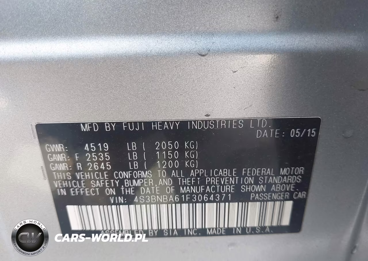 2015 Subaru Legacy 2.5I VIN:4S3BNBA61F3064371 - 9