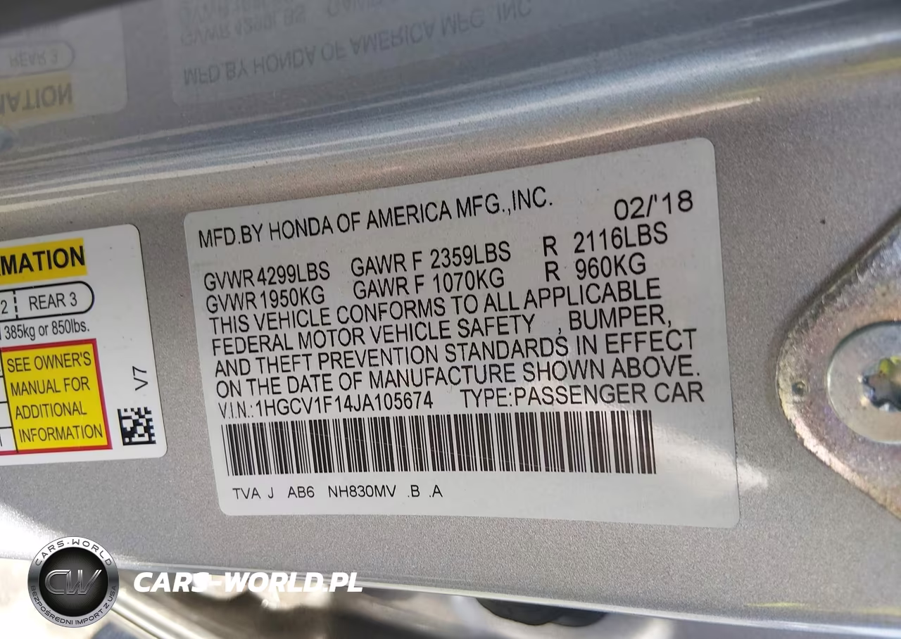 2018 Honda Accord Lx VIN:1HGCV1F14JA105674 - 9