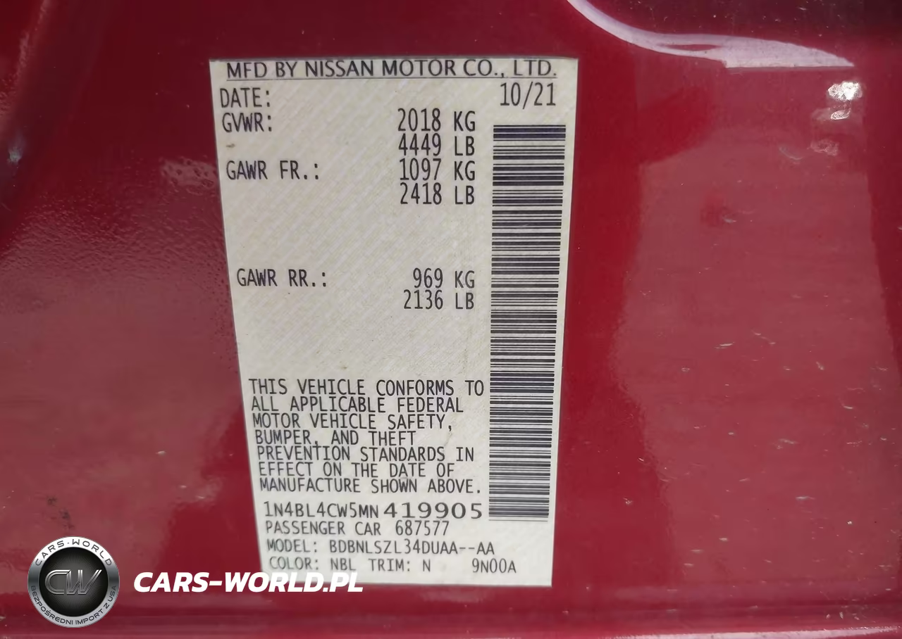 2021 Nissan Altima Sr Intelligent Awd VIN:1N4BL4CW5MN419905 - 9