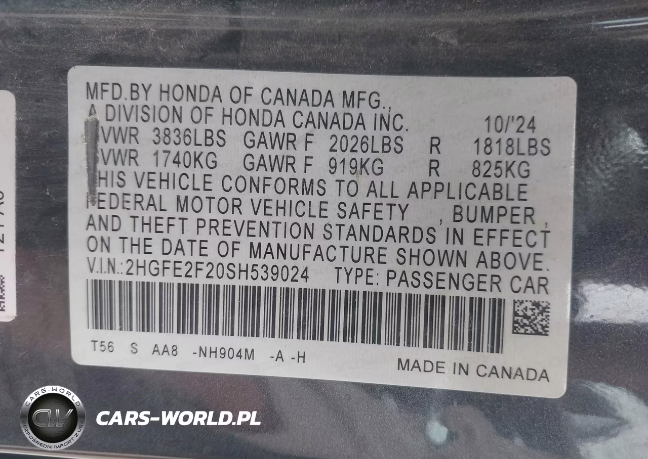 2025 Honda Civic Lx VIN:2HGFE2F20SH539024 - 9