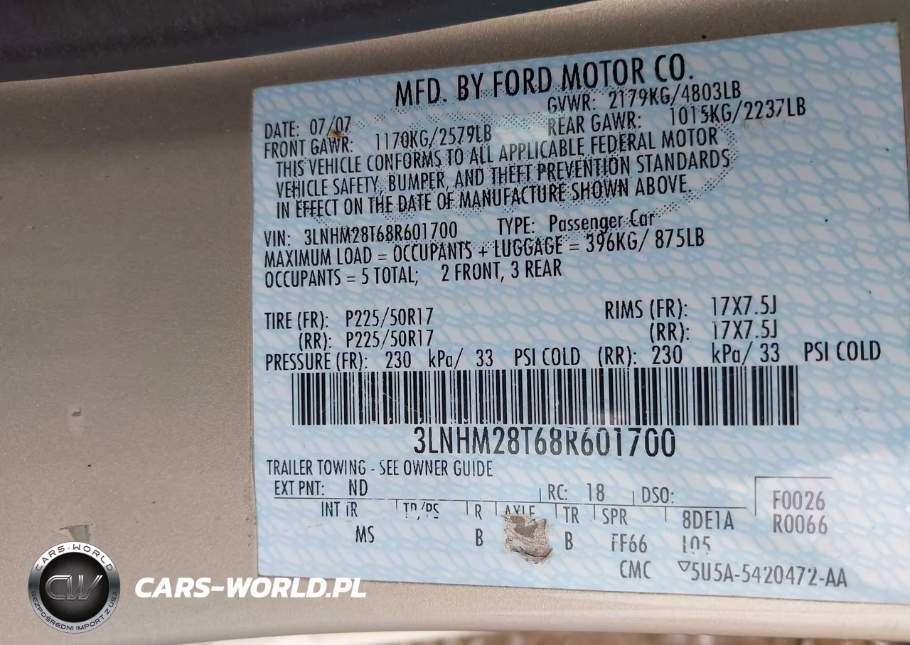 2008 Lincoln Mkz VIN:3LNHM28T68R601700 - 9