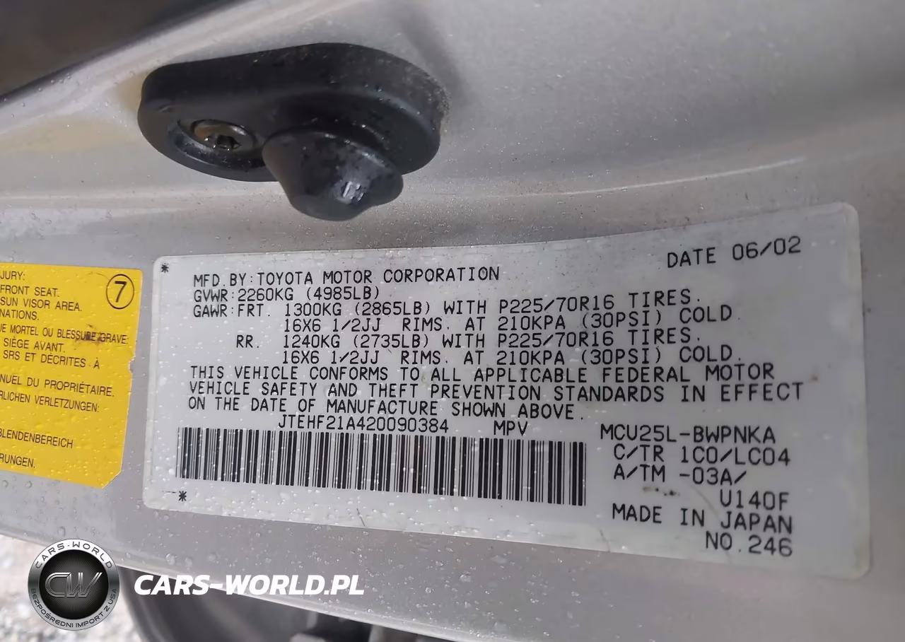 2002 Toyota Highlander Limited V6 VIN:JTEHF21A420090384 - 9
