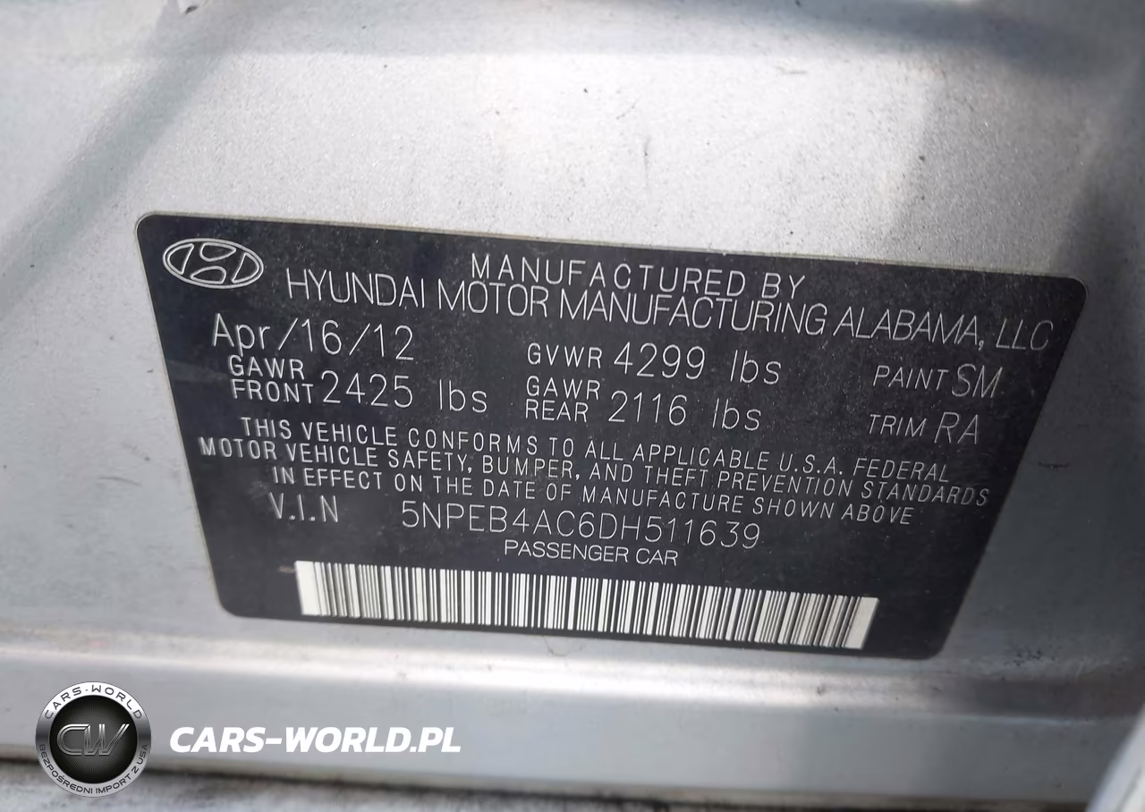 2013 Hyundai Sonata Gls VIN:5NPEB4AC6DH511639 - 9