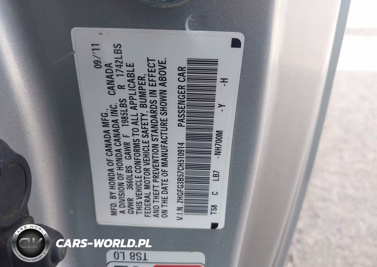 2012 Honda Civic Lx VIN:2HGFG3B57CH510914 - 9