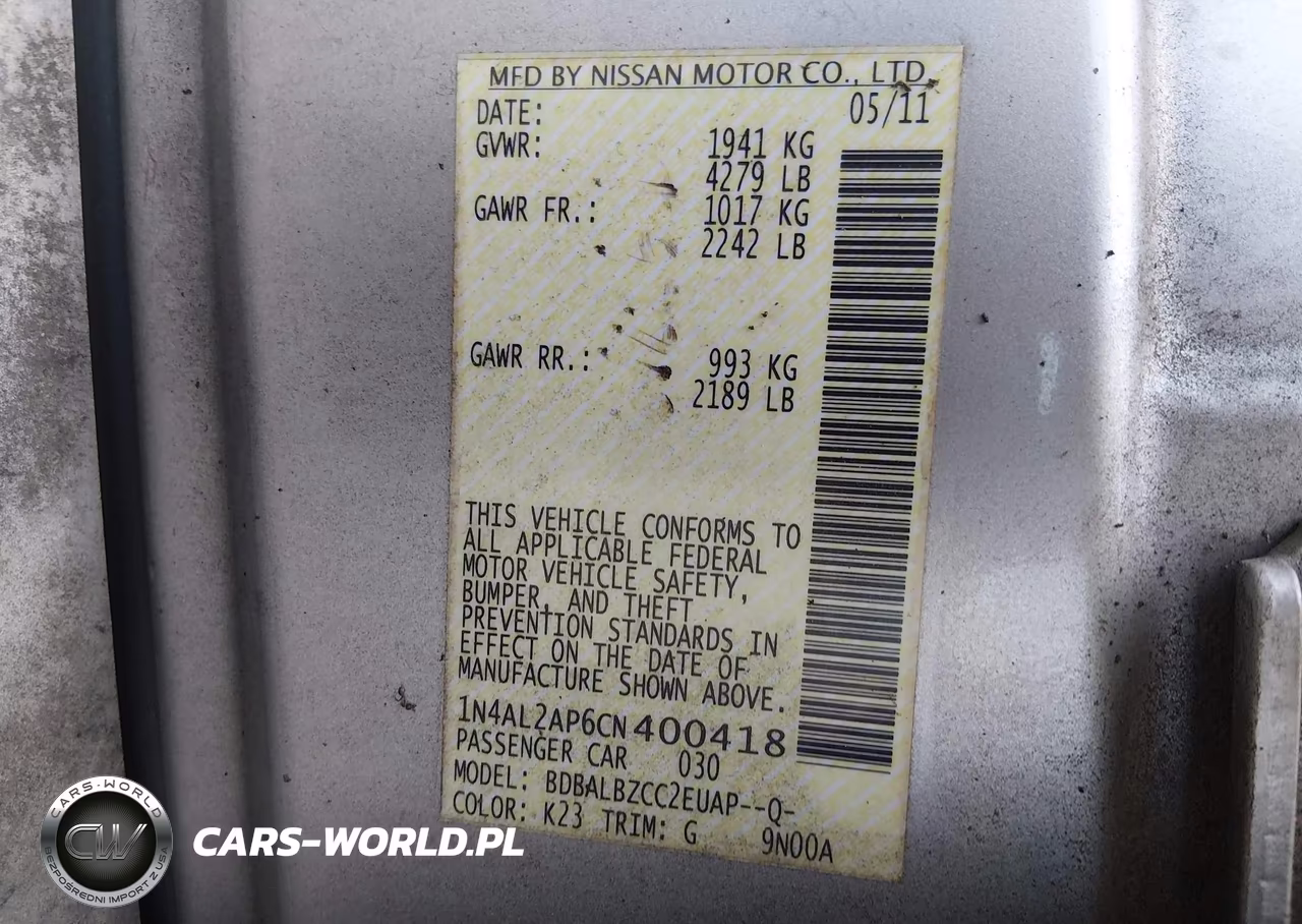 2012 Nissan Altima 2.5 S VIN:1N4AL2AP6CN400418 - 9