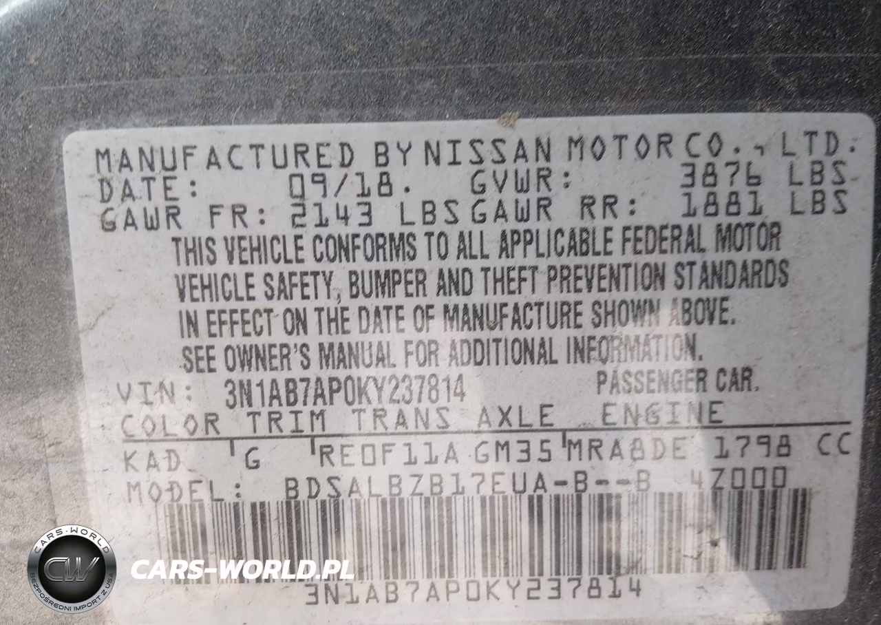 2019 Nissan Sentra S VIN:3N1AB7AP0KY237814 - 9