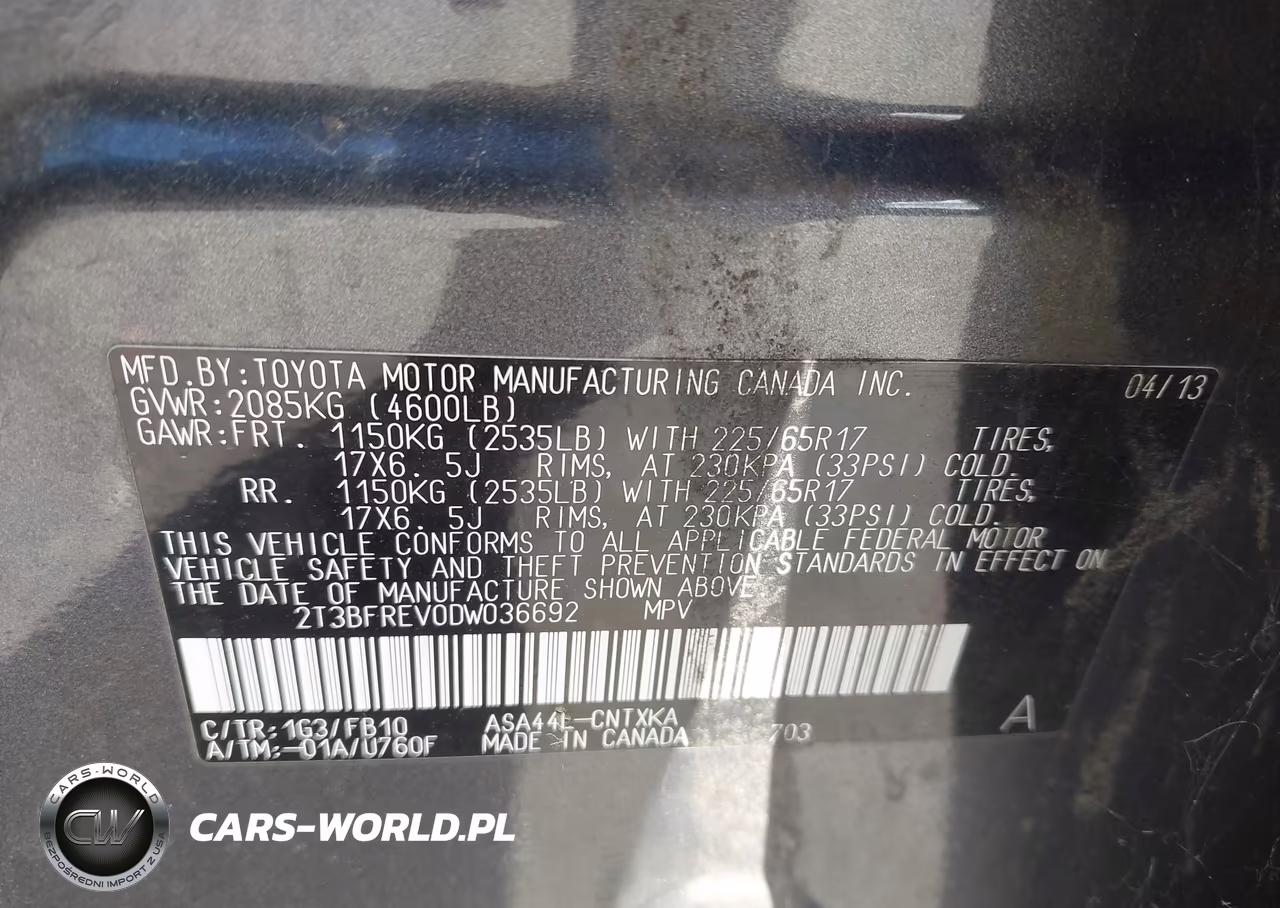 2013 Toyota Rav4 Le VIN:2T3BFREV0DW036692 - 9