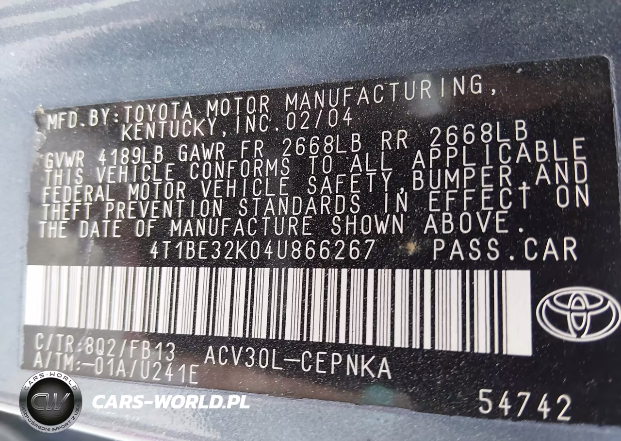 2004 Toyota Camry Le VIN:4T1BE32K04U866267 - 9