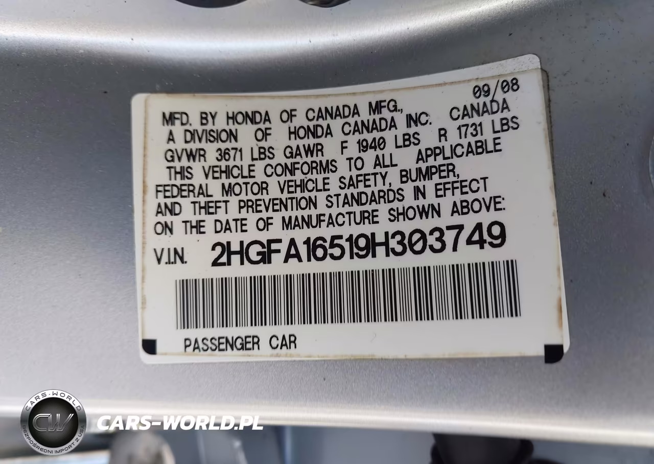 2009 Honda Civic Lx VIN:2HGFA16519H303749 - 9