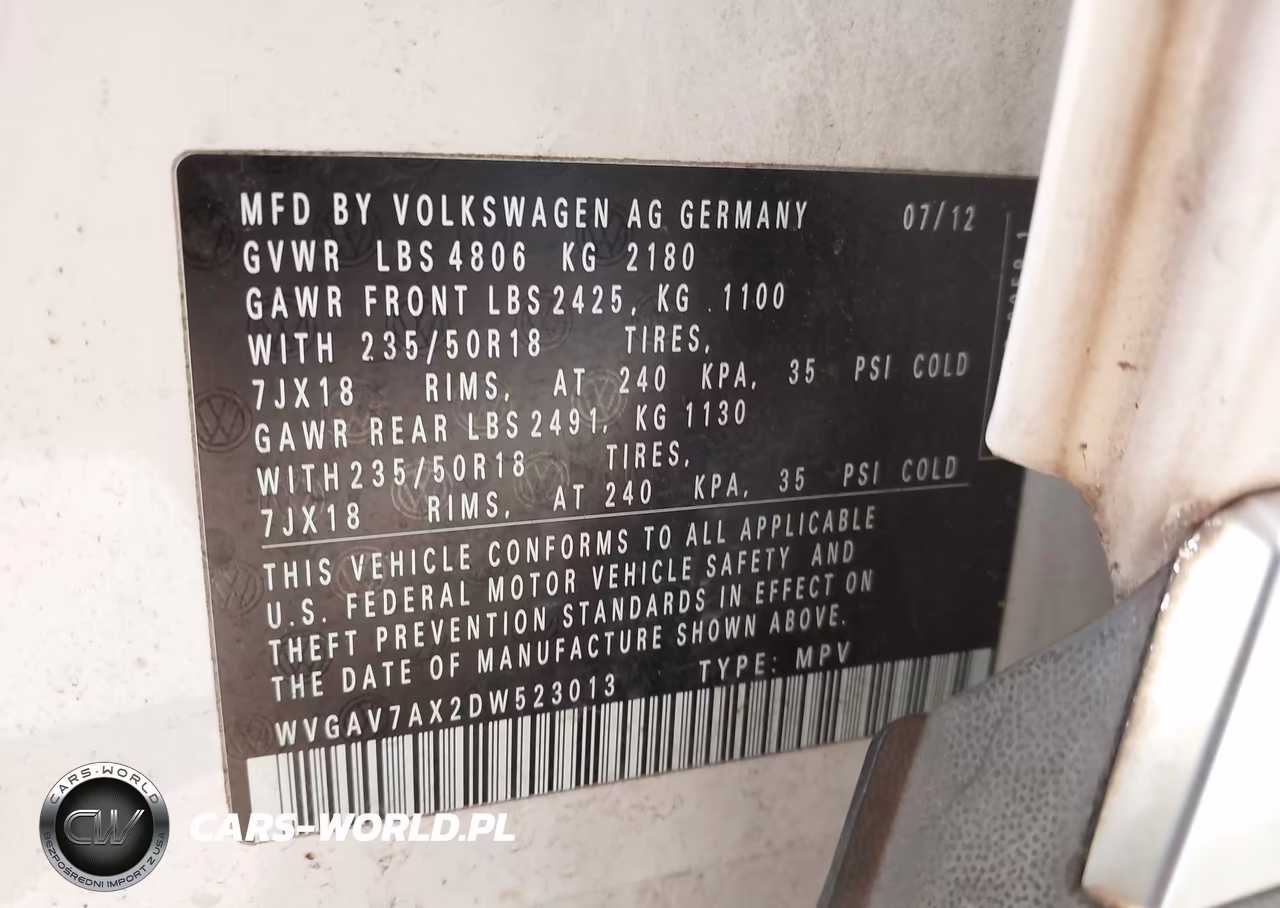 2013 Volkswagen Tiguan Se VIN:WVGAV7AX2DW523013 - 9