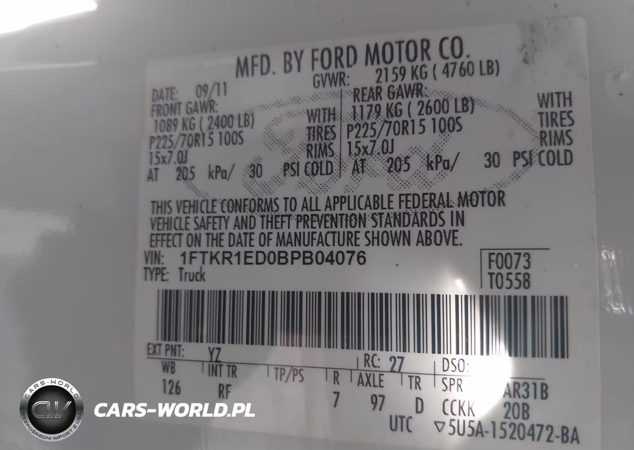 2011 Ford Ranger Xl VIN:1FTKR1ED0BPB04076 - 9