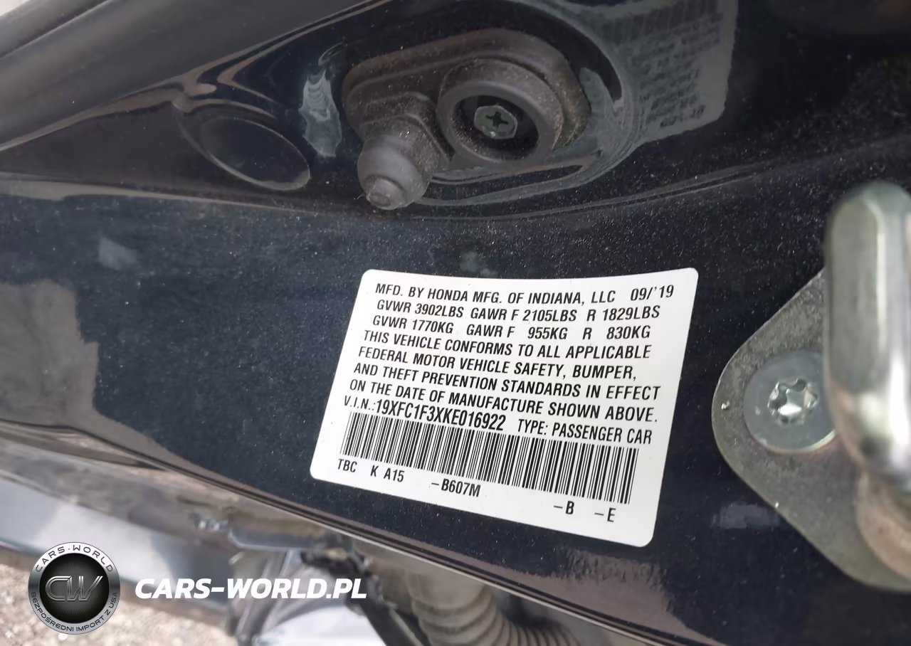 2019 Honda Civic Ex VIN:19XFC1F3XKE016922 - 9
