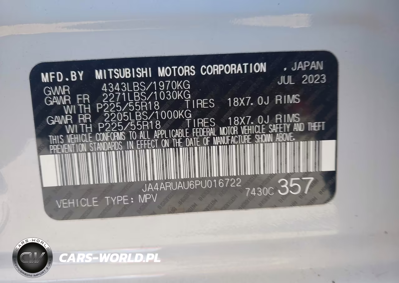 2023 Mitsubishi Outlander Sport 2.0 Es Awc-2.0 Le Awc-2.0 Ralliart Awc-2.0 S Awc-2.0 Se Awc VIN:JA4ARUAU6PU016722 - 9