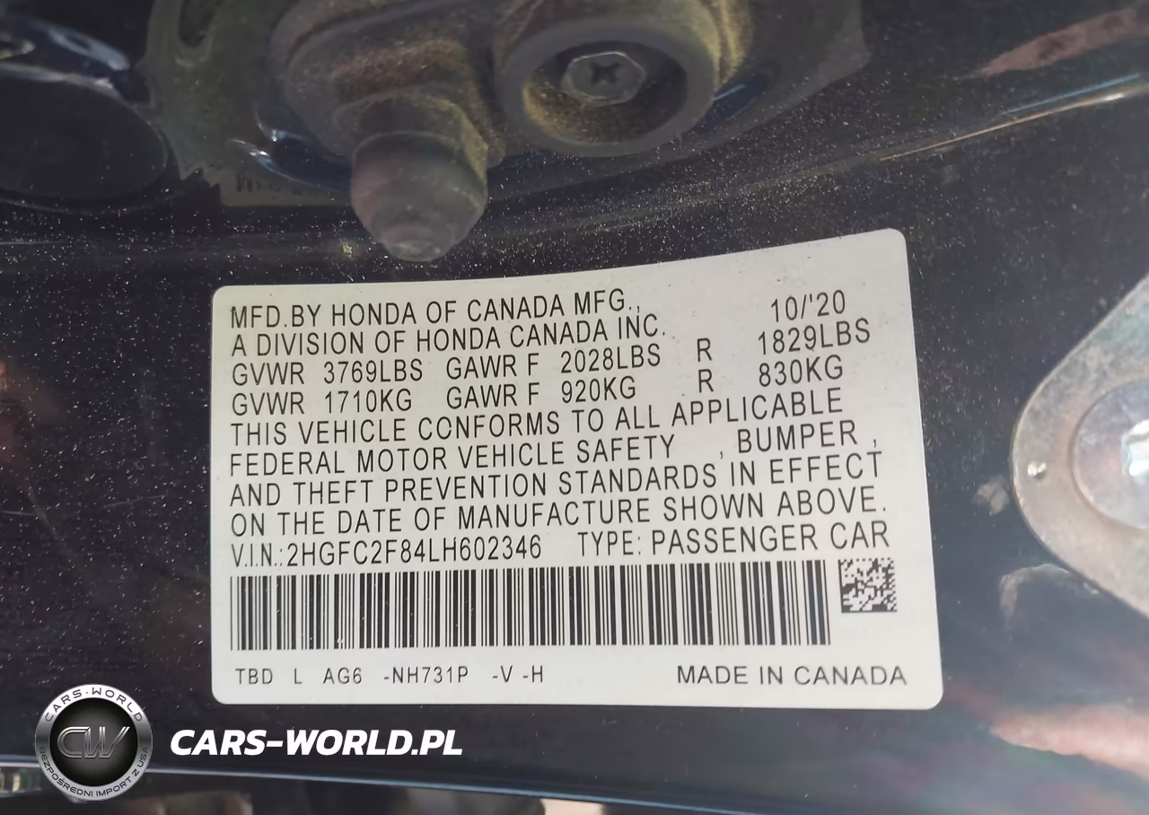 2020 Honda Civic Sport VIN:2HGFC2F84LH602346 - 9