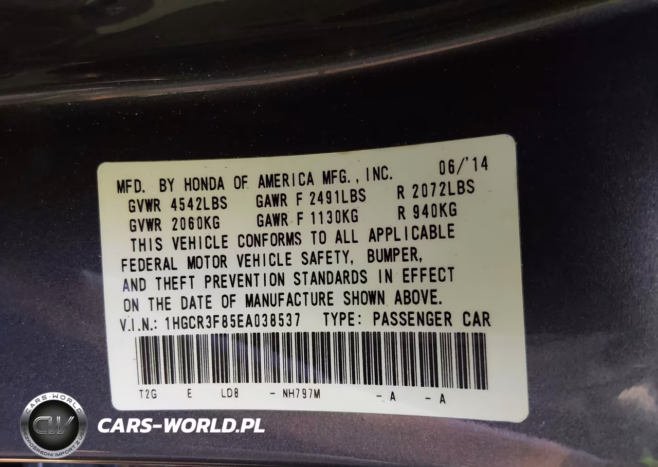 2014 Honda Accord Ex-L V-6 VIN:1HGCR3F85EA038537 - 9