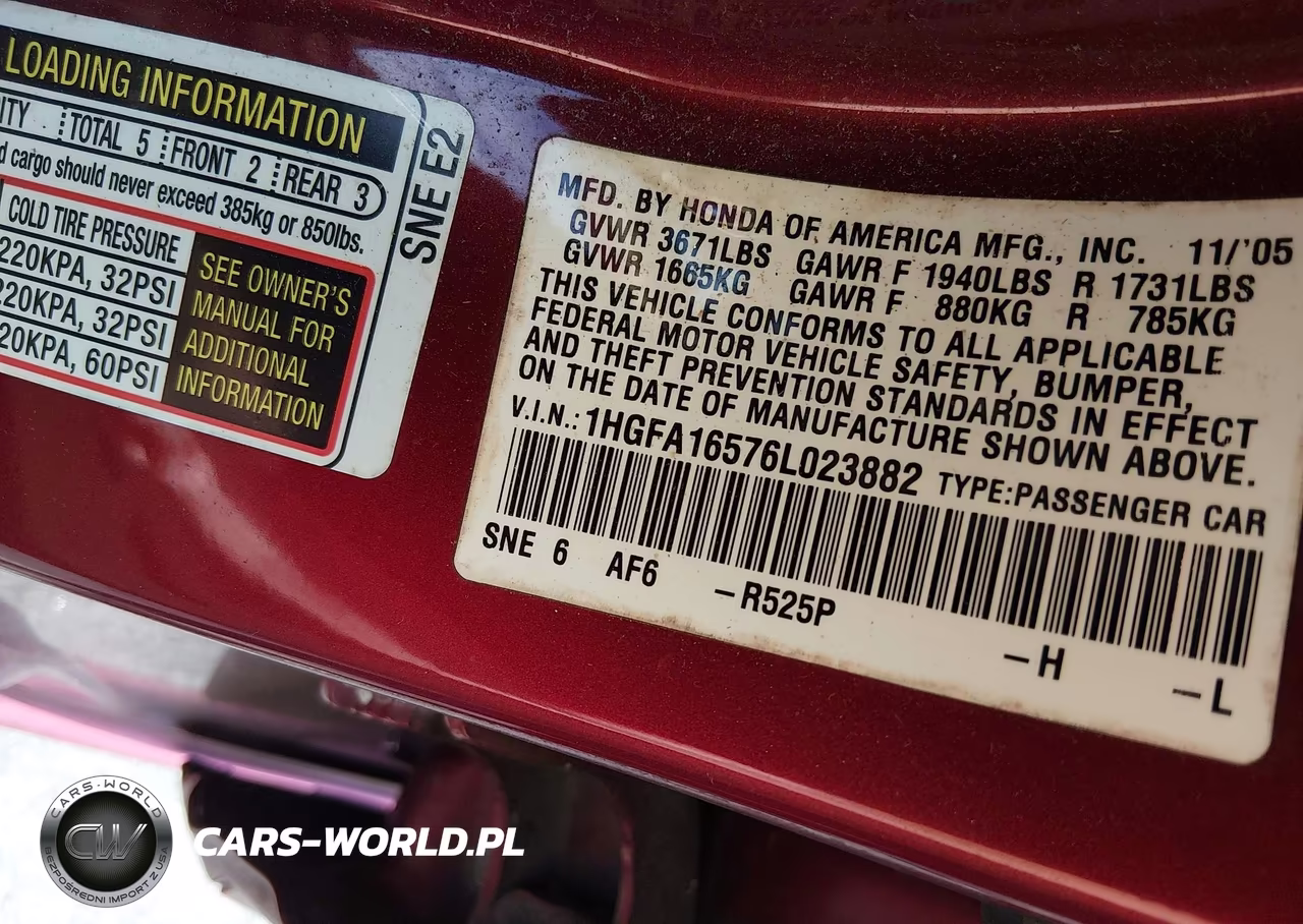 2006 Honda Civic Lx VIN:1HGFA16576L023882 - 9