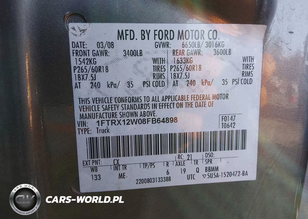2008 Ford F-150 Fx2-Stx-Xl-Xlt VIN:1FTRX12W08FB64898 - 9