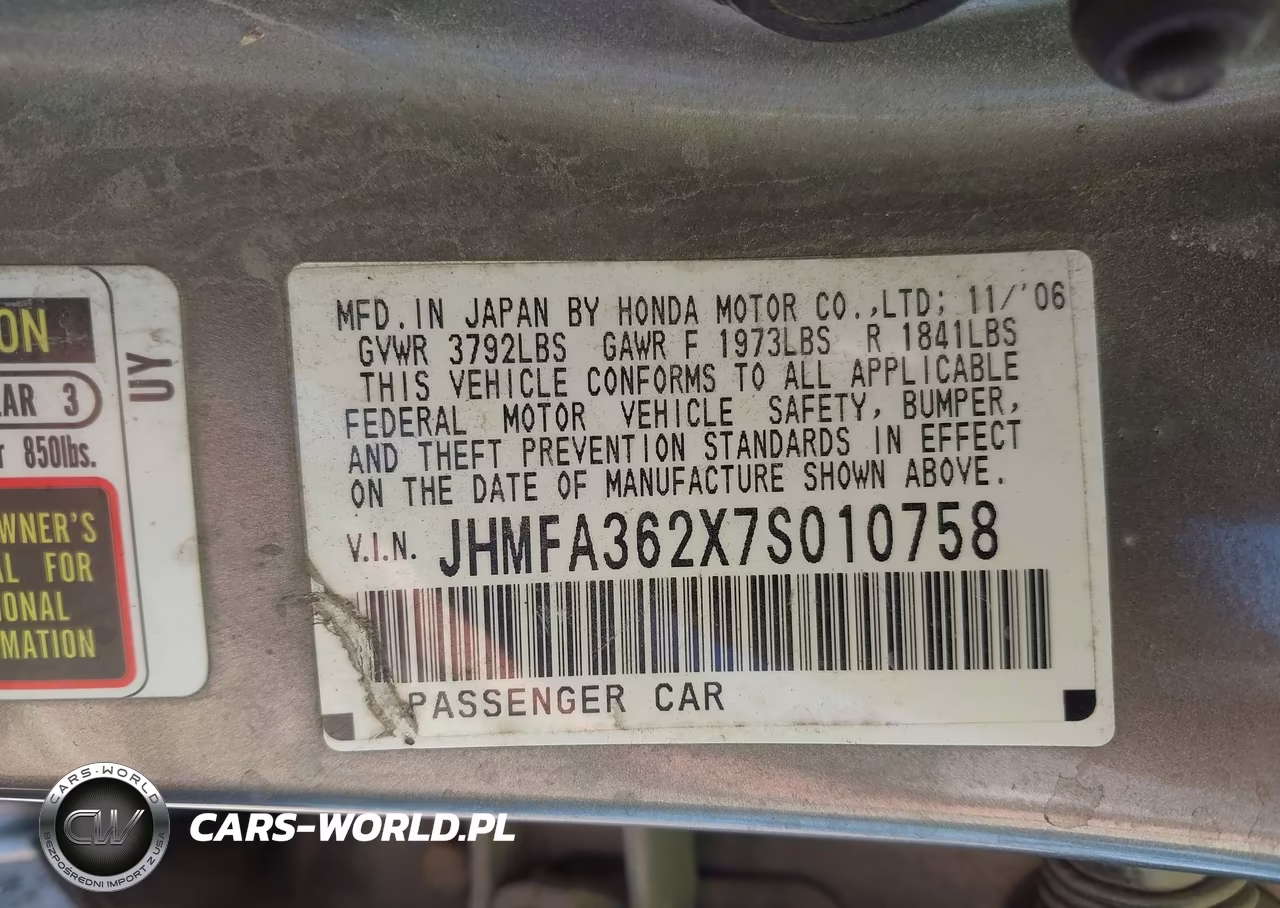 2007 Honda Civic Hybrid VIN:JHMFA362X7S010758 - 9