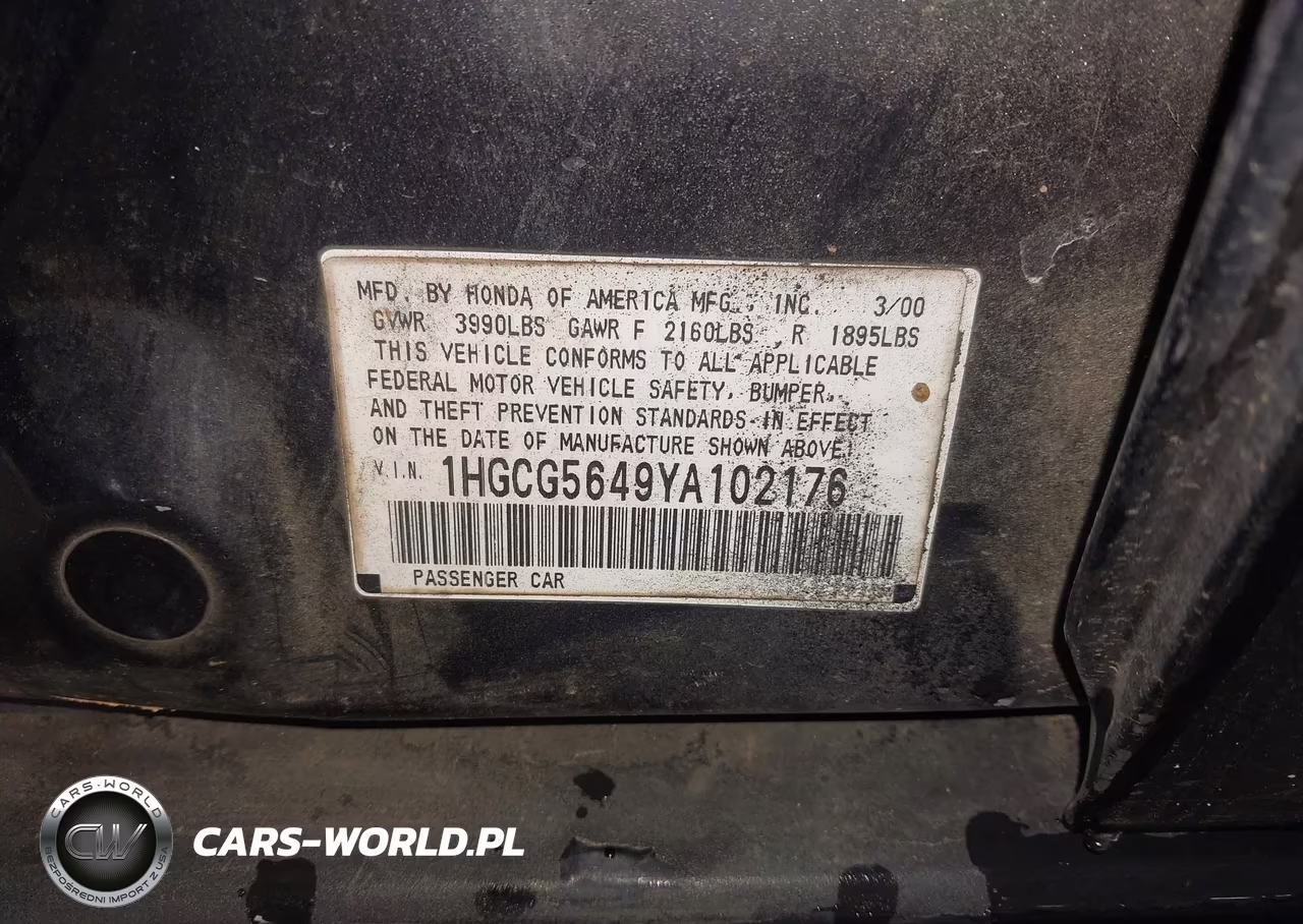 2000 Honda Accord 2.3 Lx VIN:1HGCG5649YA102176 - 9