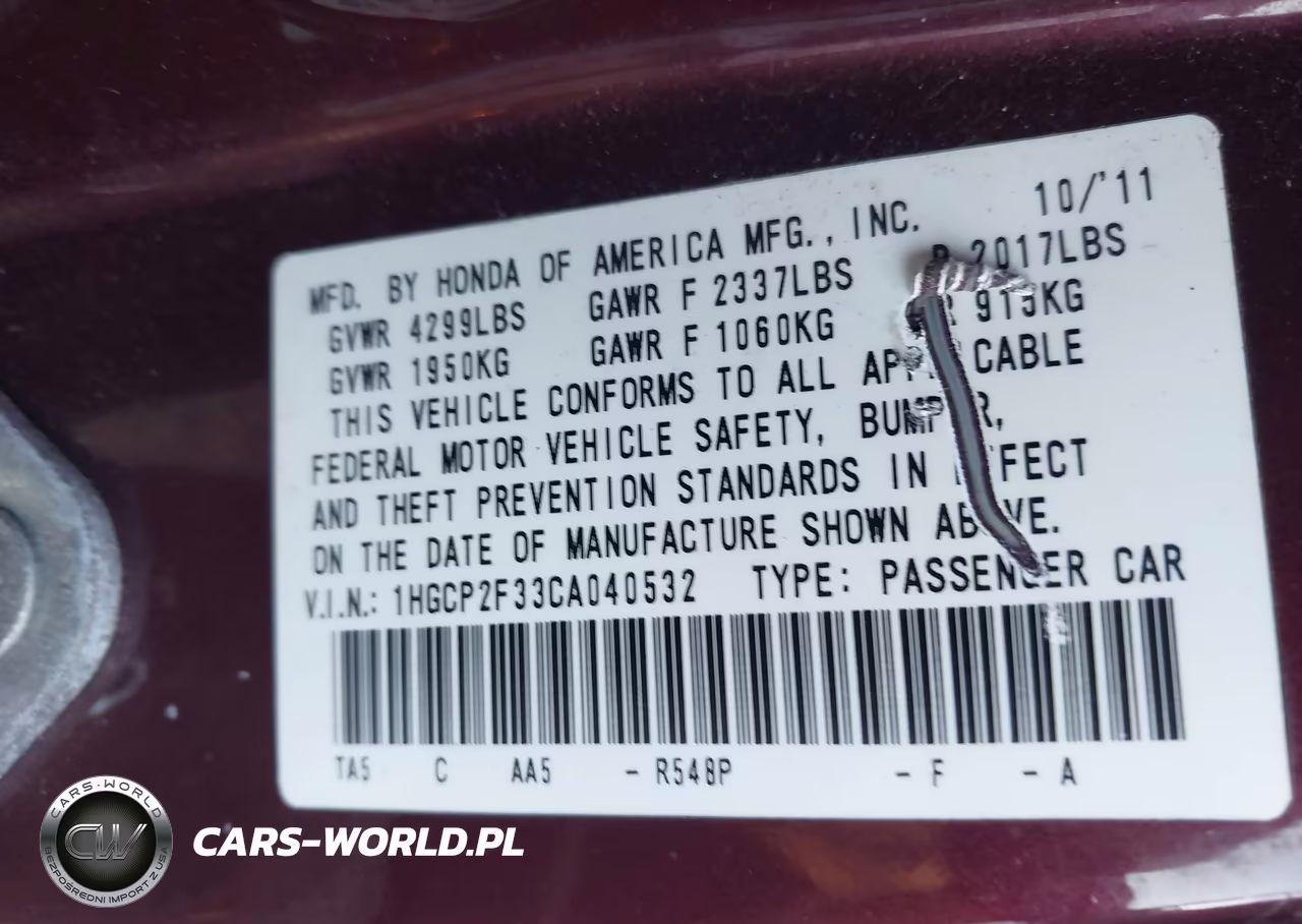 2012 Honda Accord 2.4 Lx VIN:1HGCP2F33CA040532 - 9