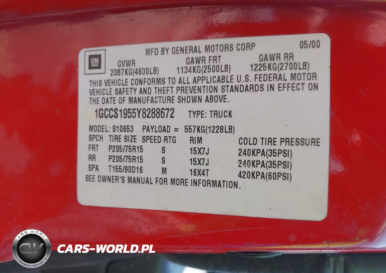 2000 Chevrolet S-10 Ls VIN:1GCCS1955Y8288672 - 9