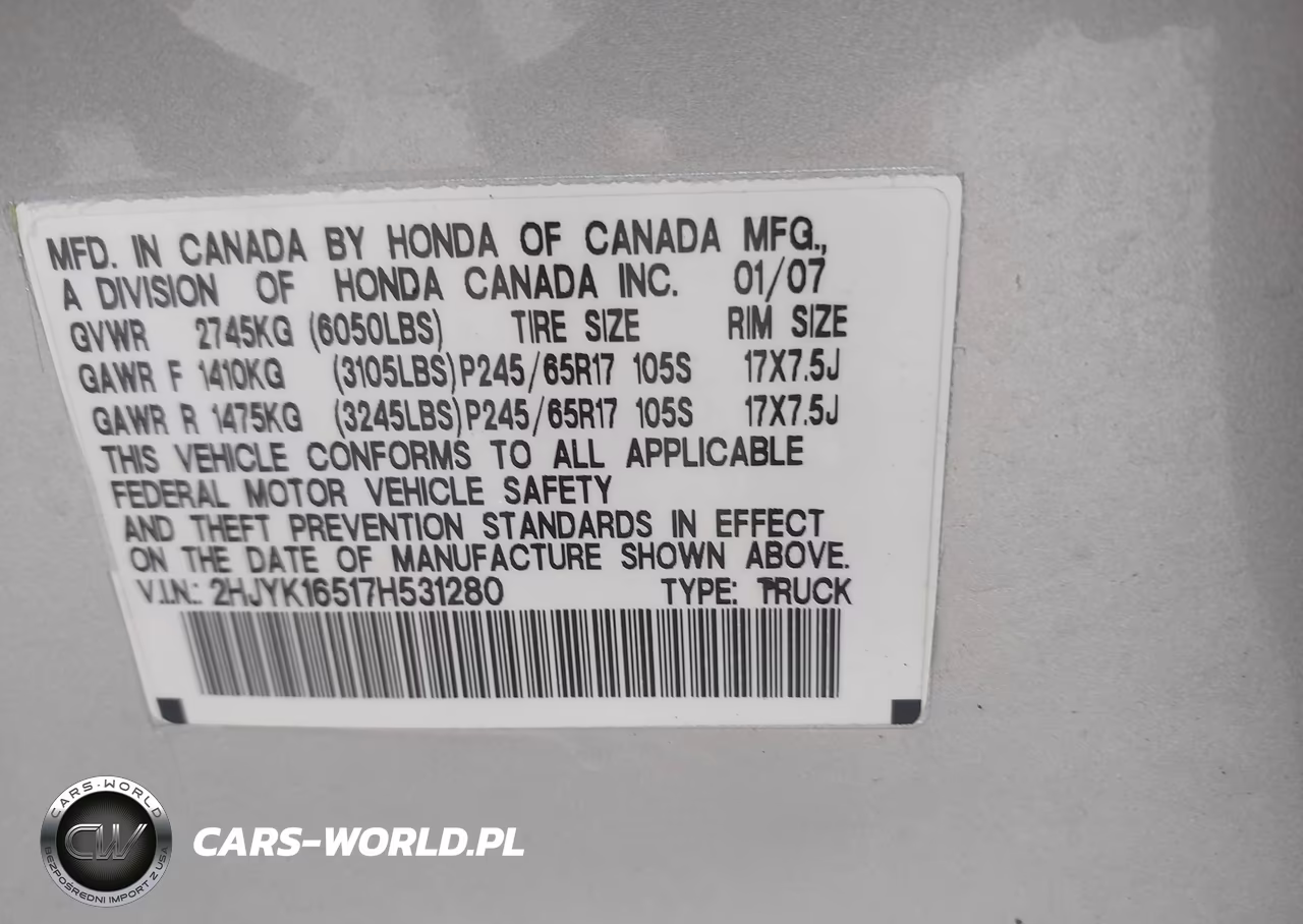 2007 Honda Ridgeline Rtl VIN:2HJYK16517H531280 - 9