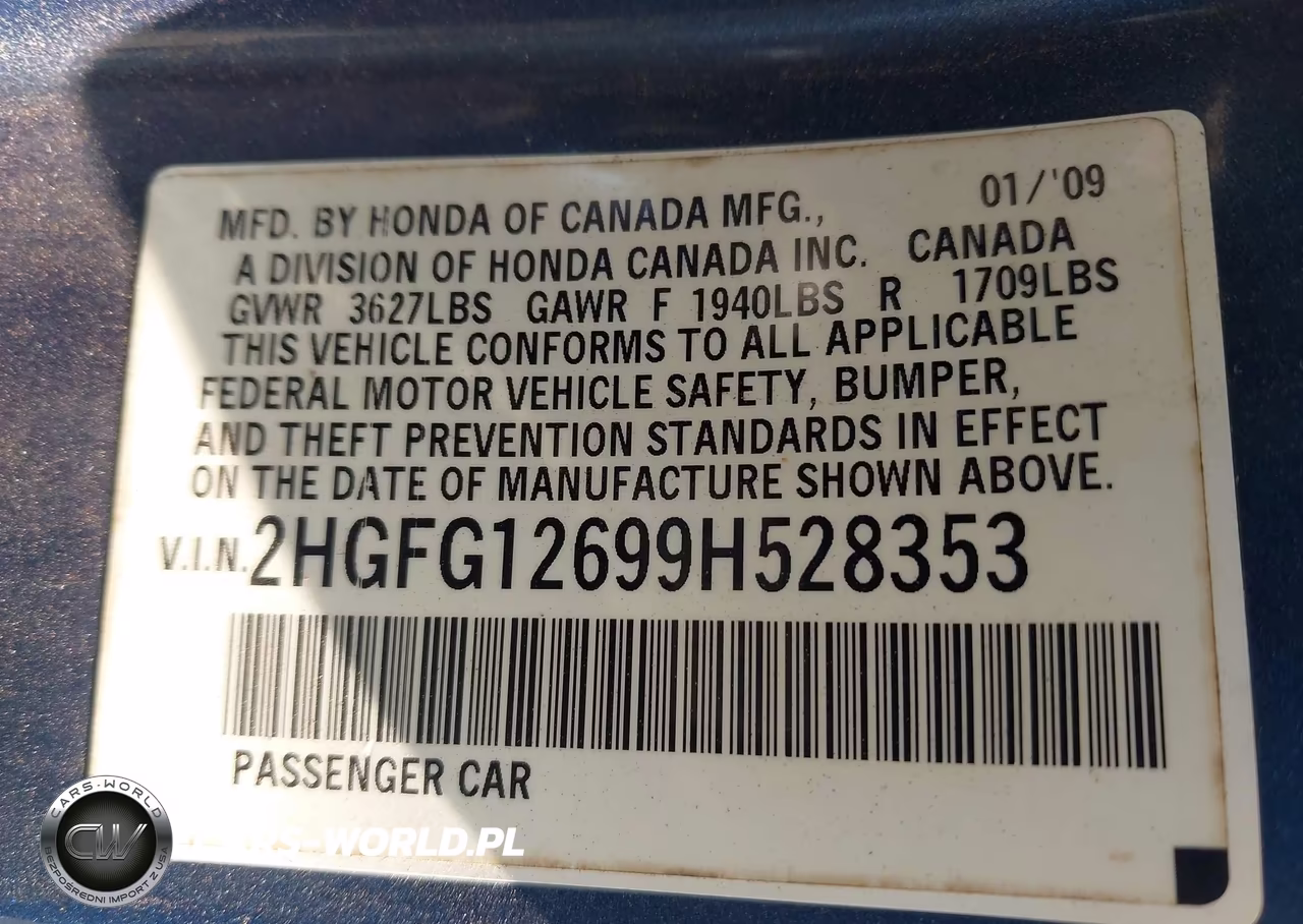 2009 Honda Civic Lx VIN:2HGFG12699H528353 - 9
