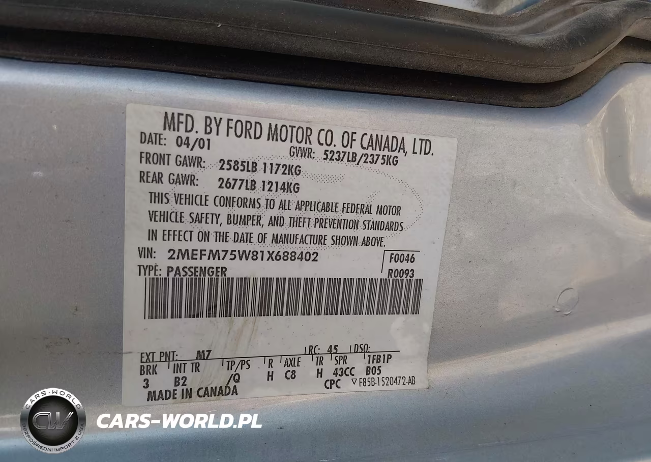 2001 Mercury Grand Marquis Ls VIN:2MEFM75W81X688402 - 9